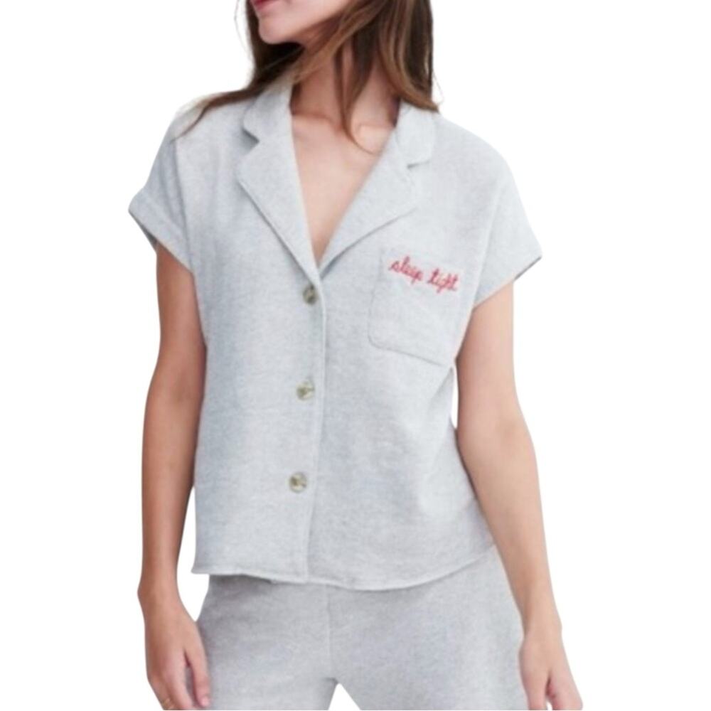 Madewell Sleep Tight Gray Button-Up Short Sleeve Boxy Pajama Top SMALL